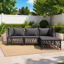 Garden Lounge Set 4 Piece Outdoor Furniture Anthracite Steel Frame with Cushions