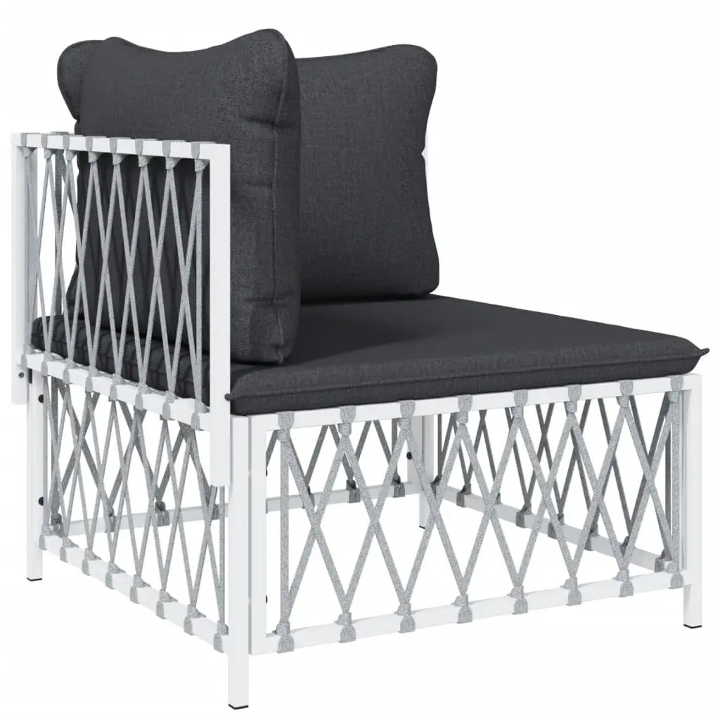 5 Piece Garden Lounge Set Outdoor Sofa White Steel Frame Woven Fabric Cushions