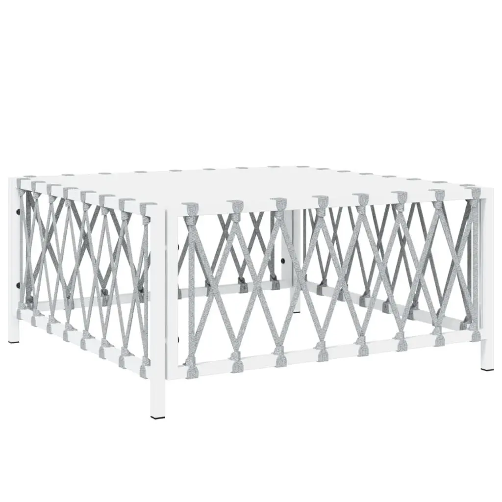 5 Piece Garden Lounge Set Outdoor Sofa White Steel Frame Woven Fabric Cushions