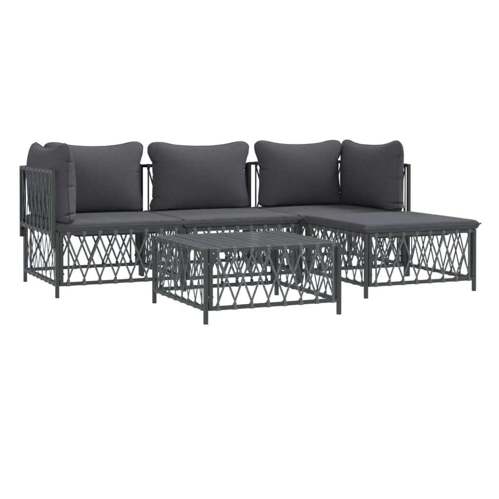 5 Piece Garden Lounge Set Modular Anthracite Steel Frame with Cushions