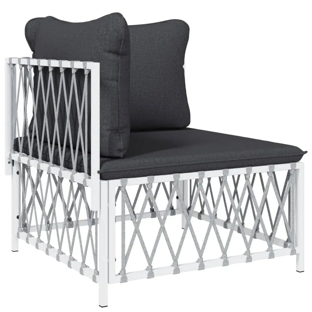 5 Piece Garden Lounge Set White Steel Frame Outdoor Furniture with Cushions