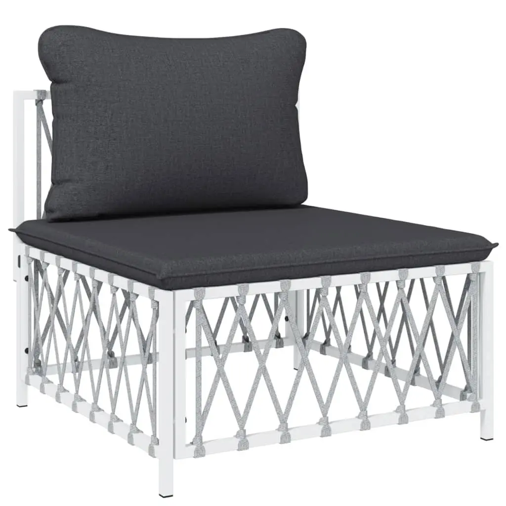 5 Piece Garden Lounge Set White Steel Frame Outdoor Furniture with Cushions