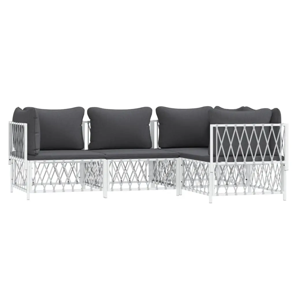Garden Lounge Set Outdoor Furniture 4 Piece White Steel Frame Cushions