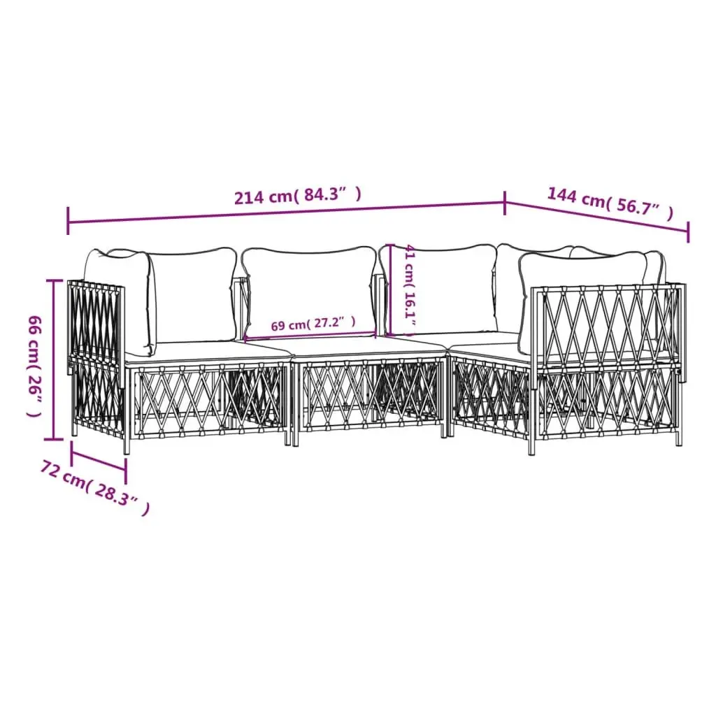Garden Lounge Set Outdoor Furniture 4 Piece White Steel Frame Cushions