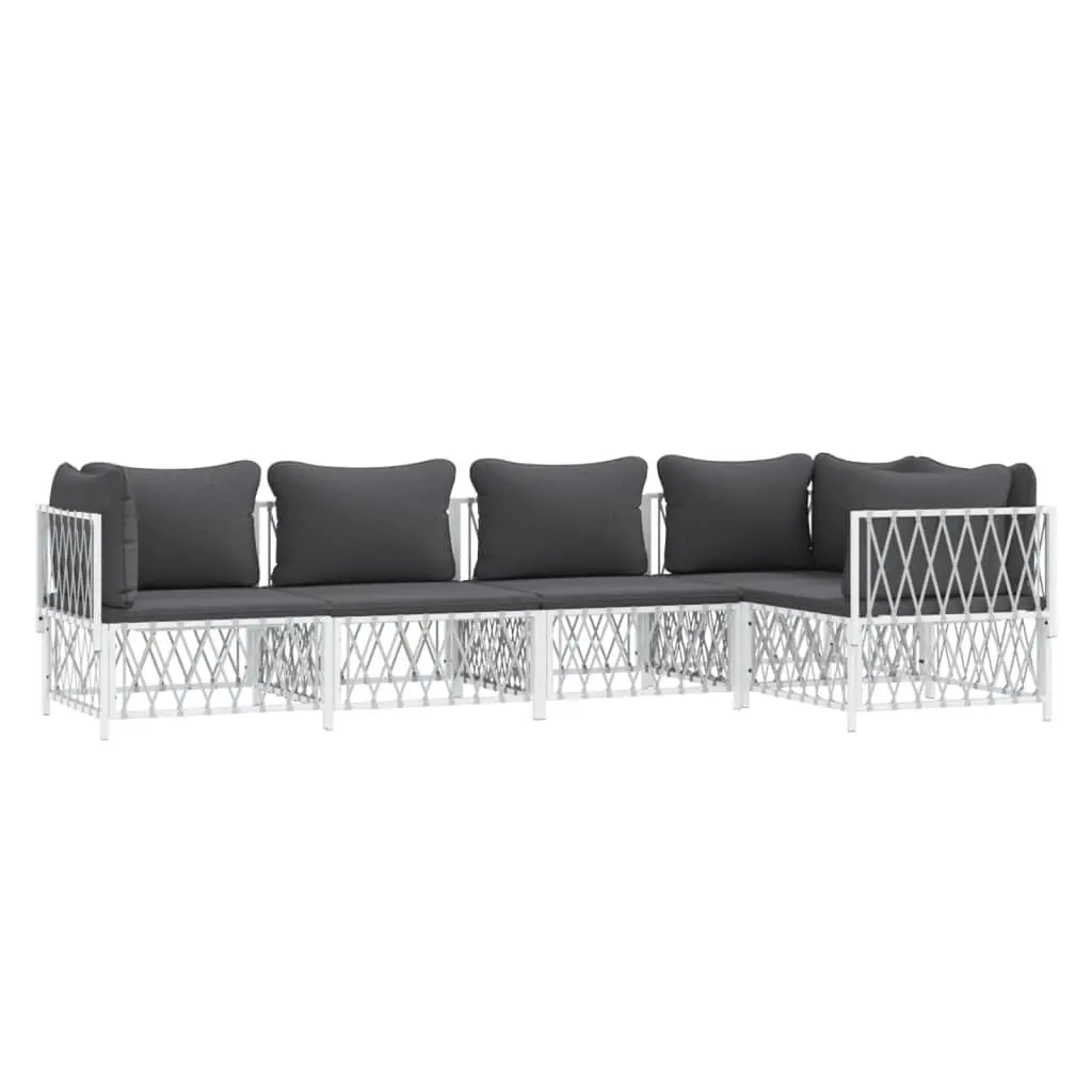 Garden Lounge Set Modular Outdoor Furniture 5 Piece White Steel Frame Cushions