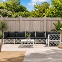 Garden Lounge Set 7 Piece Outdoor Furniture White Steel Frame Modular Sofa