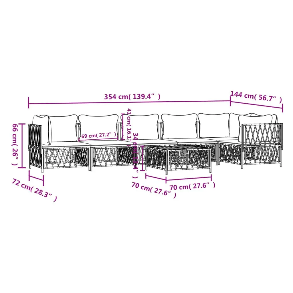 Garden Lounge Set Modular Sofa Outdoor Furniture 7 Piece White Steel Frame