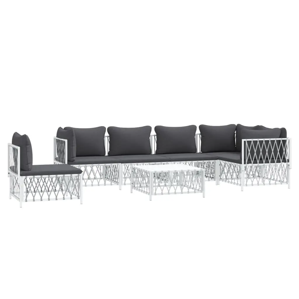 7 Piece Outdoor Lounge Set Garden Furniture White Steel Frame with Cushions