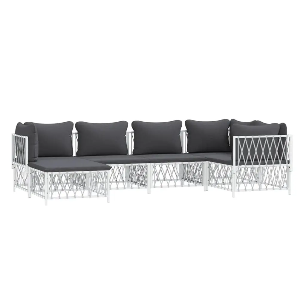Garden Lounge Set 6 Piece Outdoor Furniture Modular Sofa White