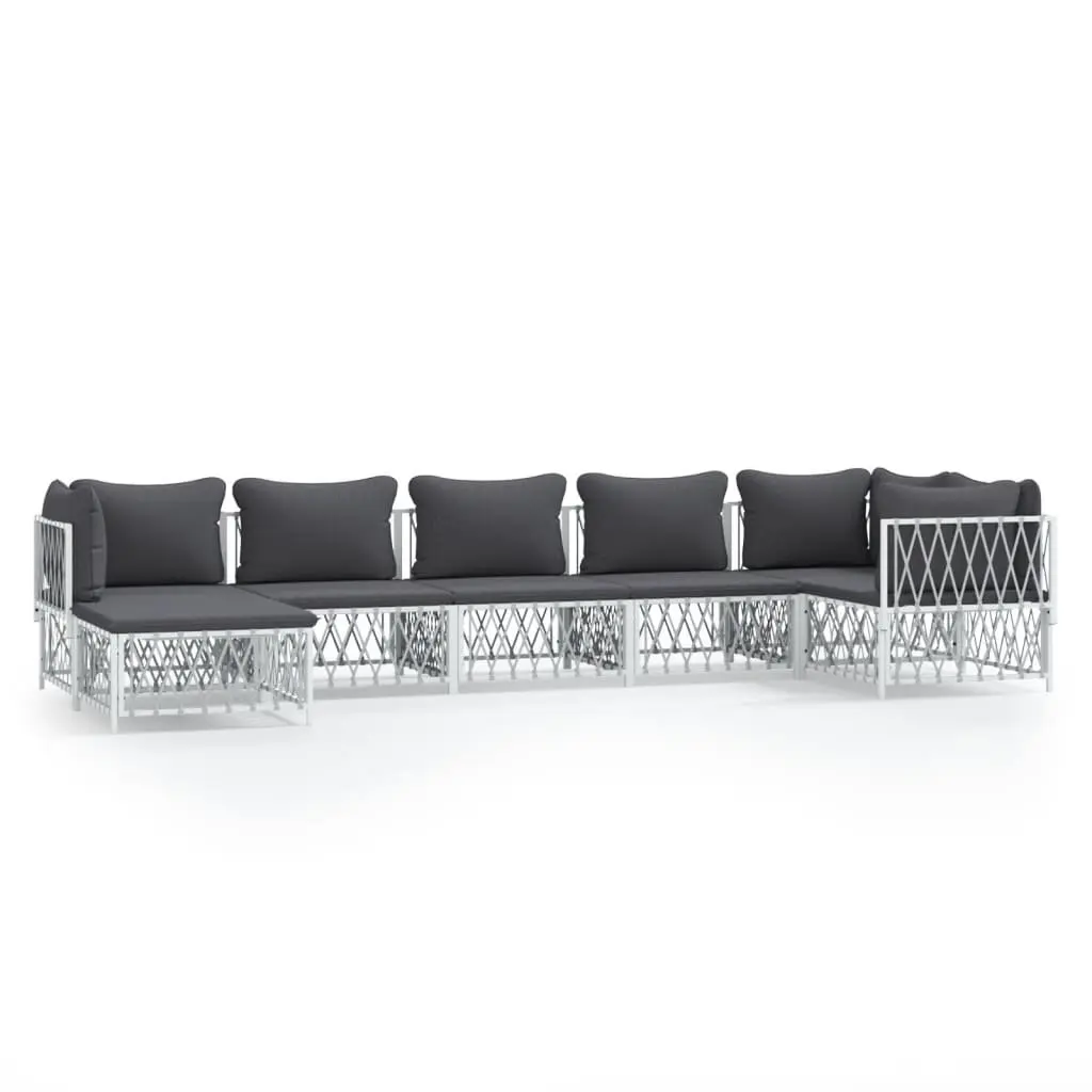 7 Piece Garden Lounge Set Outdoor Furniture Modular White Steel Frame with Cushions