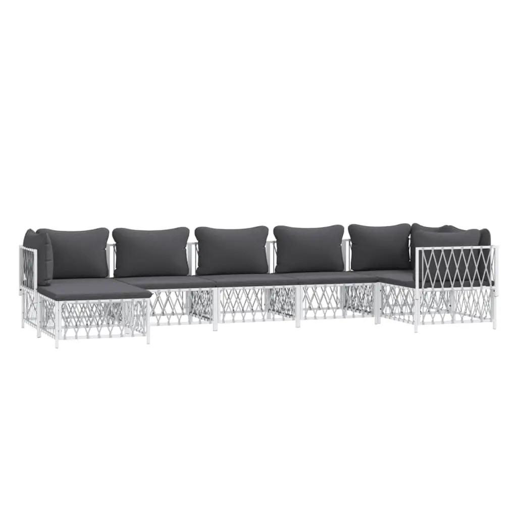 7 Piece Garden Lounge Set Outdoor Furniture Modular White Steel Frame with Cushions