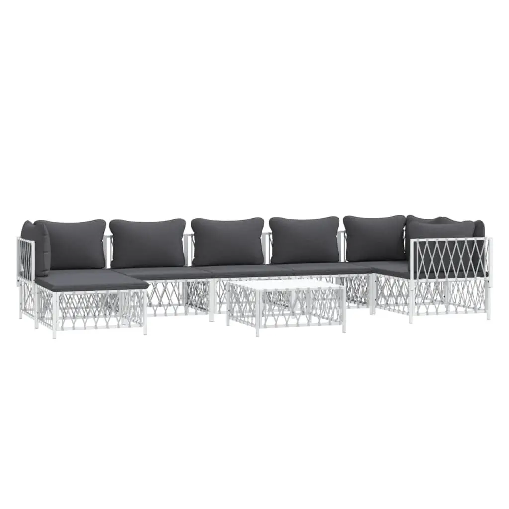Garden Lounge Set 8 Piece Outdoor Furniture Sofa White Steel Frame