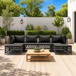 Garden Lounge Set 6 Piece Outdoor Furniture Anthracite Steel Frame Cushions