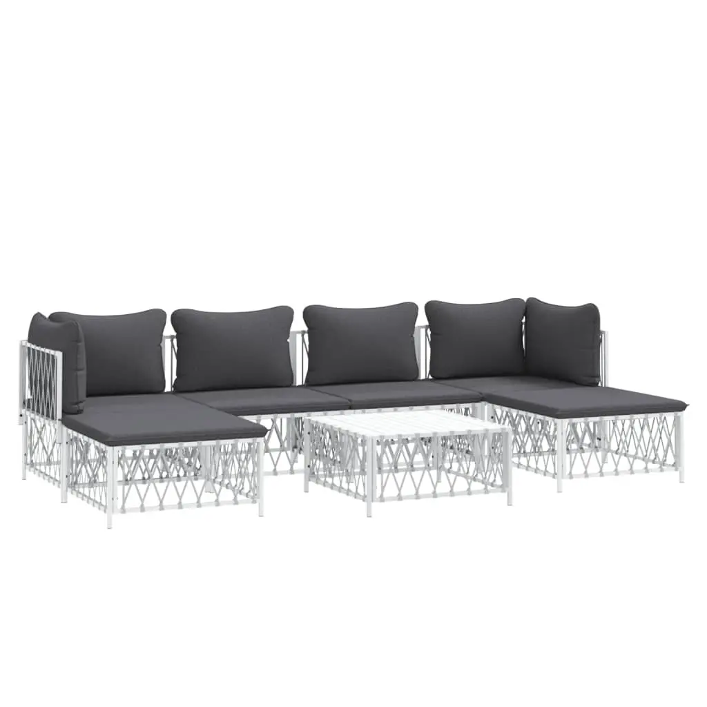 7 Piece Garden Lounge Set Outdoor Sofa with Cushions White Steel Frame