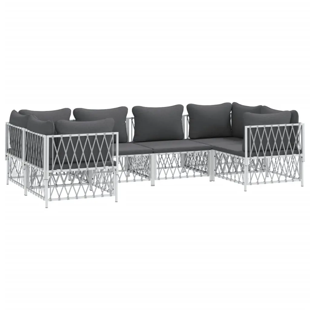 6 Piece Garden Lounge Set Outdoor Furniture Cushions White Steel Frame Modular