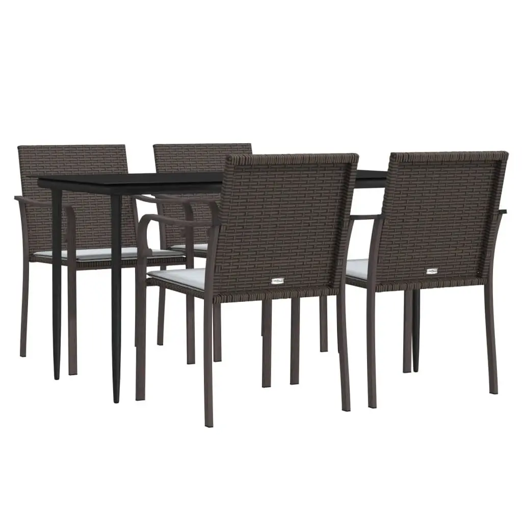 Outdoor Furniture Dining Set 5 Piece Poly Rattan Steel Brown with Cushions