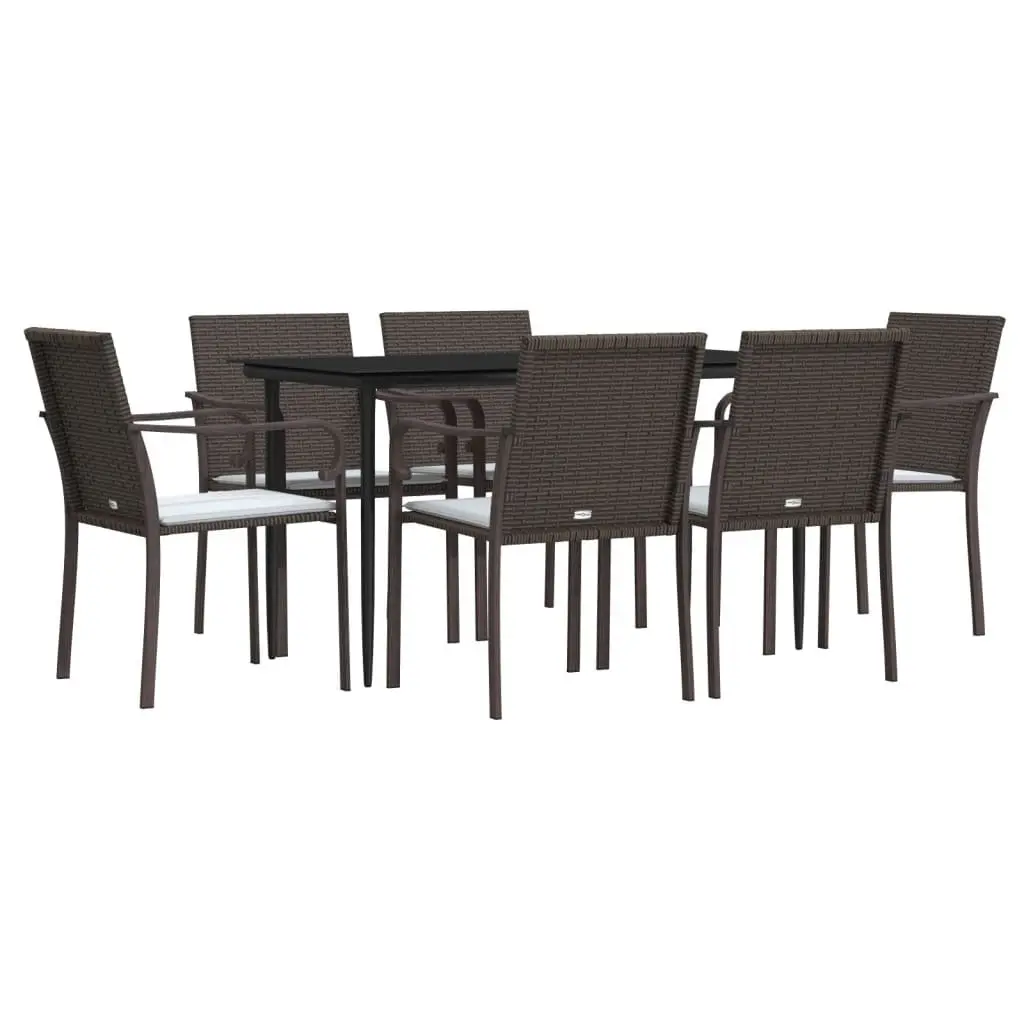 7 Piece Garden Dining Set Outdoor Patio Furniture with Cushions Brown Poly Rattan