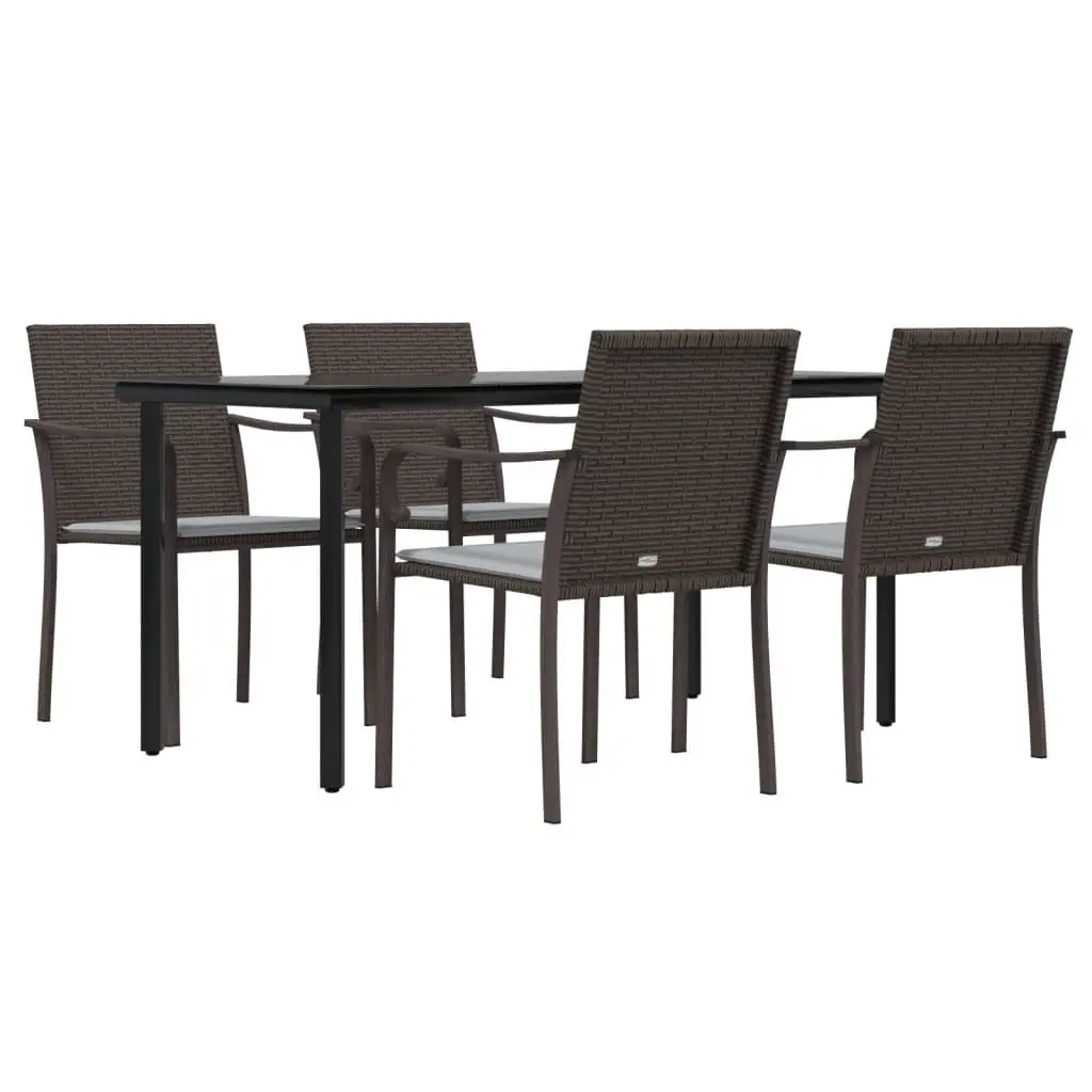 Garden Dining Set 5 Piece Outdoor Furniture with Cushions Poly Rattan Steel Brown