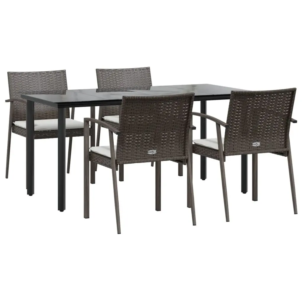 Garden Dining Set 5 Piece Outdoor Furniture Poly Rattan Patio Table Brown
