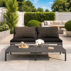 Outdoor Sectional Sofa Unit 2pcs Half Round Garden Seating Grey Cushions