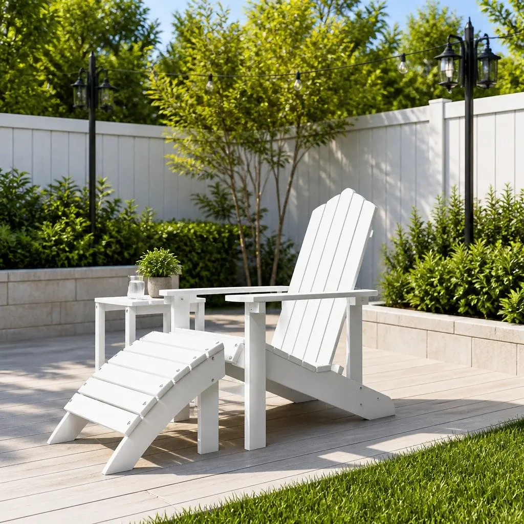 Adirondack Chair Outdoor Seating with Detachable Footstool White