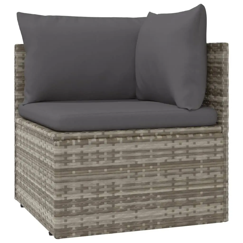 Garden Corner Sofa with Cushions Grey Poly Rattan Outdoor Seating Furniture