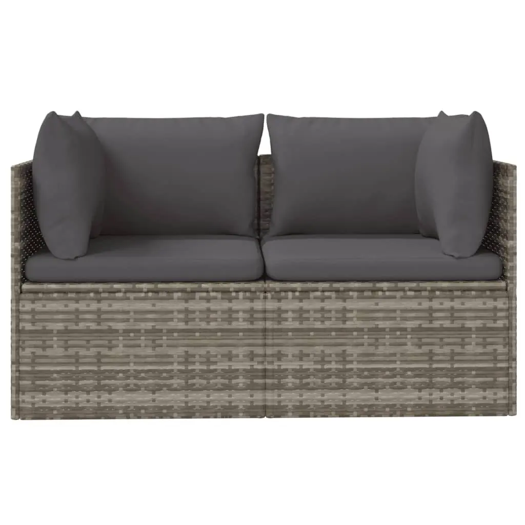 2-Seater Garden Sofa Outdoor Lounge Couch Grey Poly Rattan with Cushions