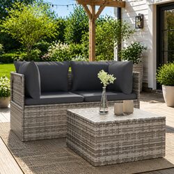 3 Piece Garden Lounge Set Outdoor Sofa with Cushions Grey Poly Rattan Patio