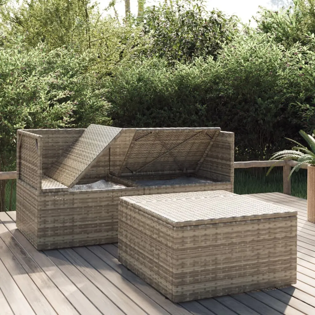 3 Piece Outdoor Sofa Set Garden Lounge with Cushions Grey Poly Rattan Furniture
