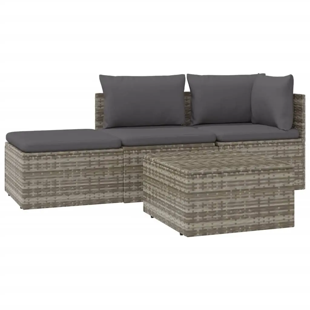 4 Piece Outdoor Garden Lounge Set Grey Poly Rattan Sofa Cushions Storage Box