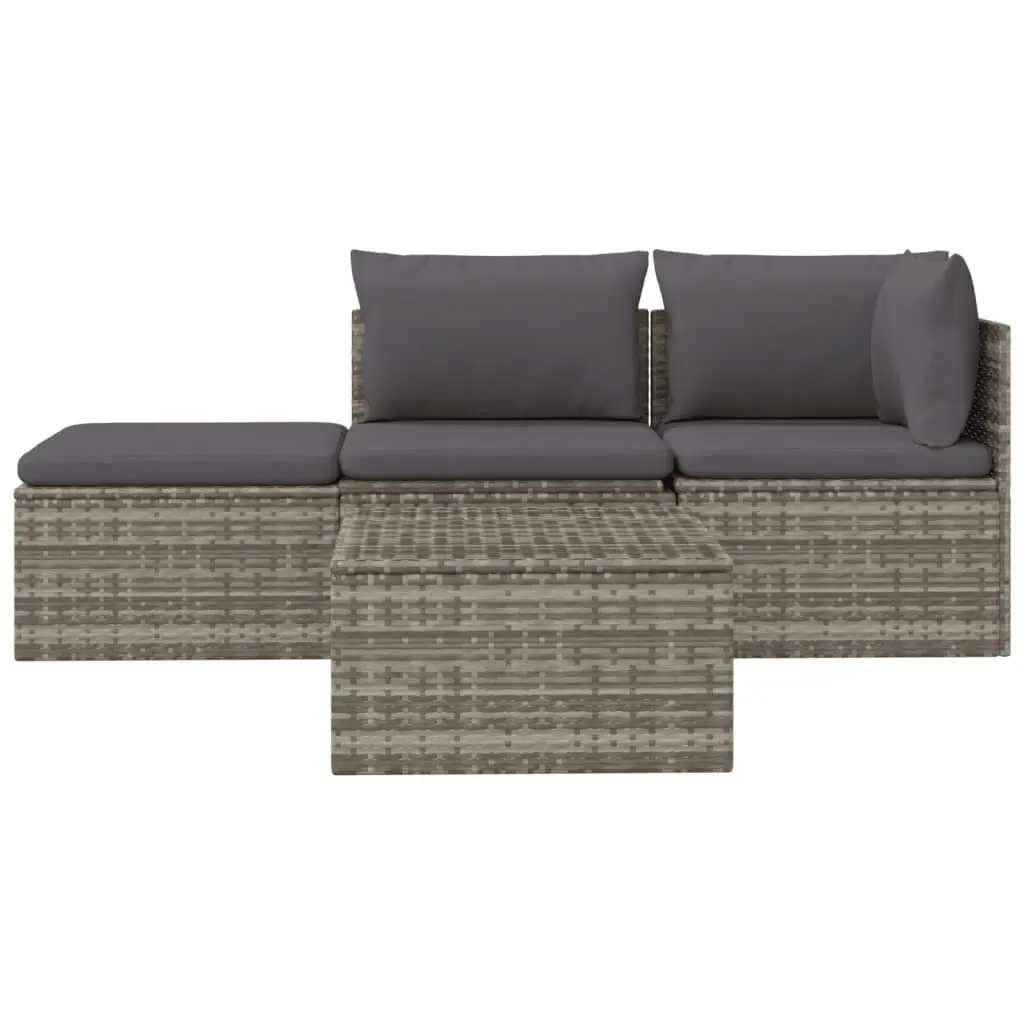4 Piece Outdoor Garden Lounge Set Grey Poly Rattan Sofa Cushions Storage Box