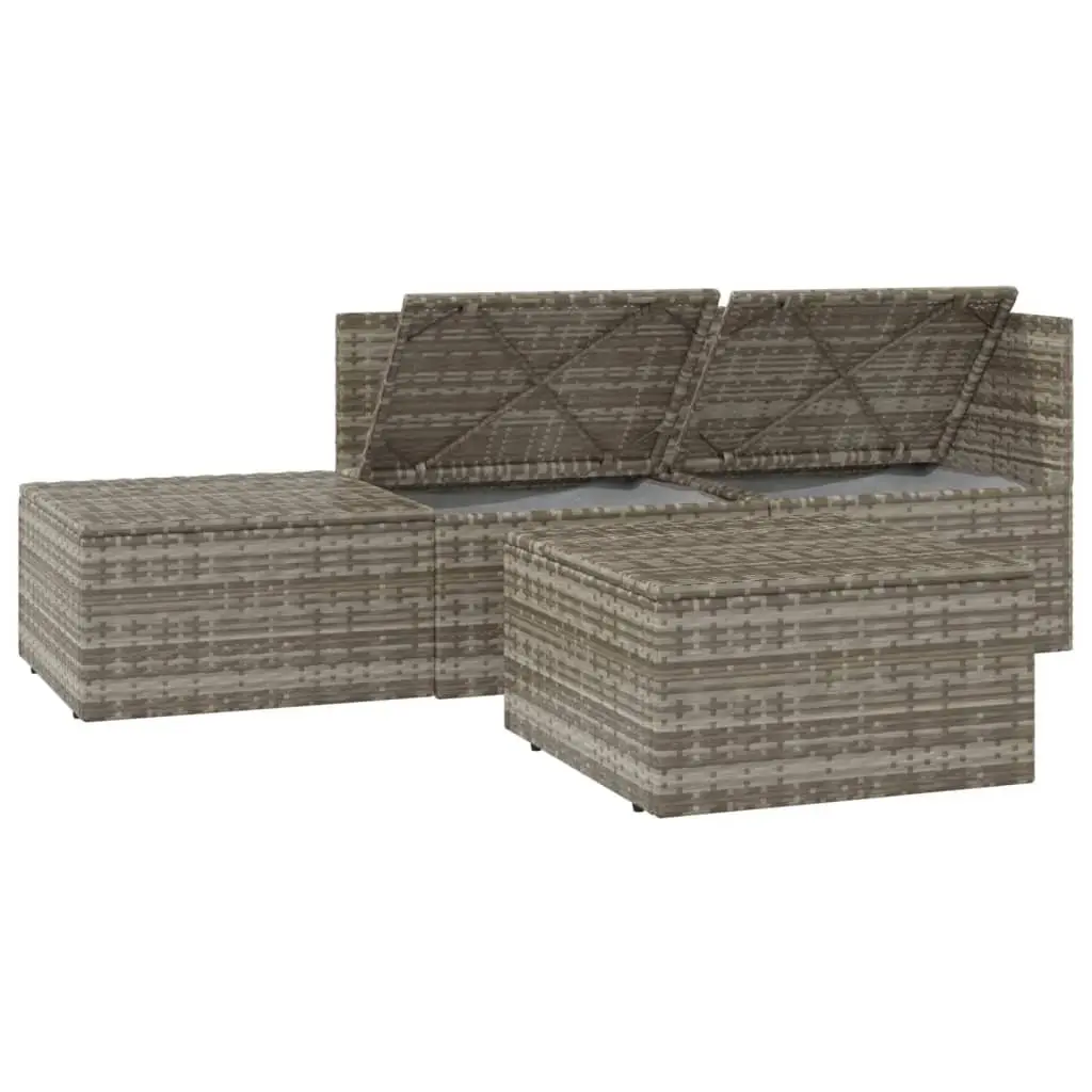 4 Piece Outdoor Garden Lounge Set Grey Poly Rattan Sofa Cushions Storage Box