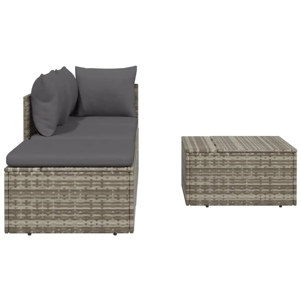 4 Piece Outdoor Garden Lounge Set Grey Poly Rattan Sofa Cushions Storage Box