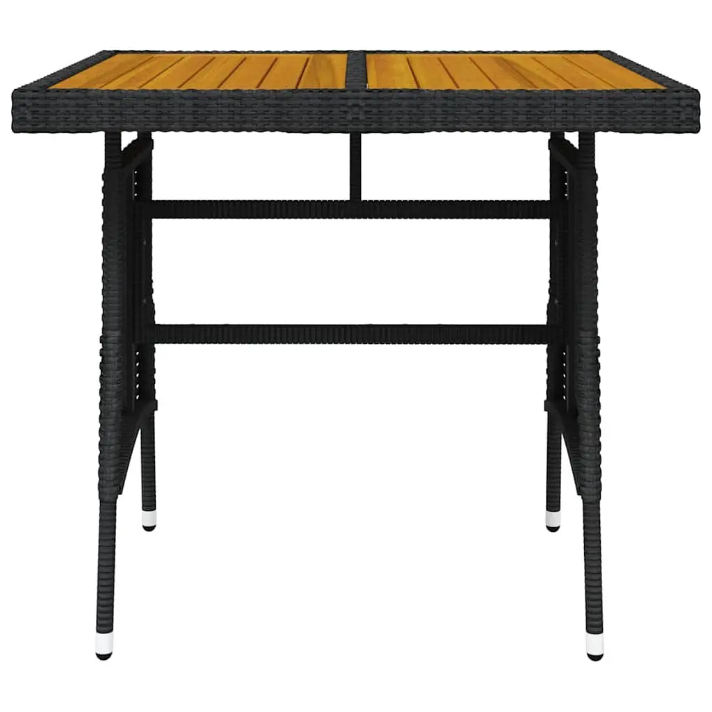 Garden Dining Table Outdoor 70x70x72cm Black Acacia Wood Rattan