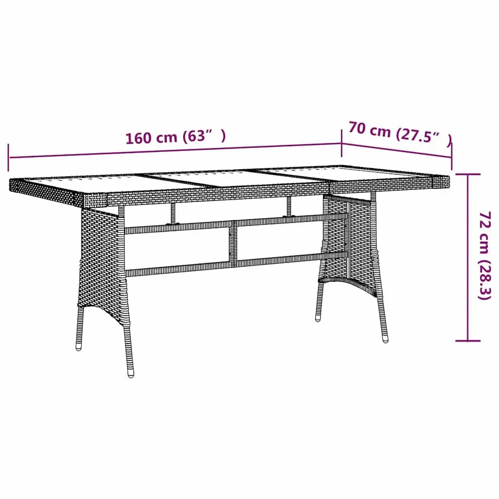 Garden Dining Table Outdoor Patio Furniture 160x70x72cm Black PE Rattan Wood