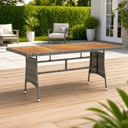 Garden Dining Table Grey Outdoor Patio Furniture PE Rattan Acacia Wood Frame