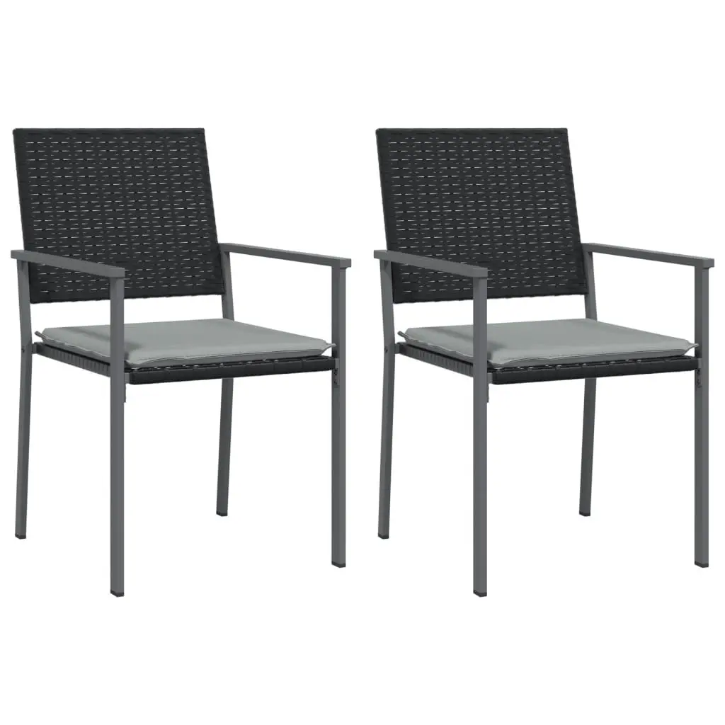 Garden Dining Set 3 Piece Outdoor Furniture Dining Table and Chairs with Cushions Black Poly Rattan Steel