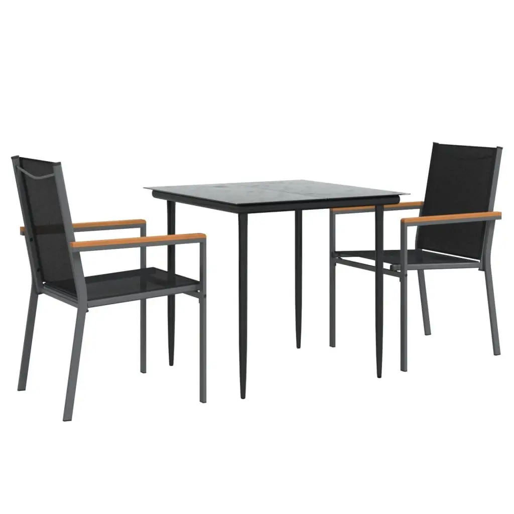Garden Dining Set 3 Piece Outdoor Furniture Table Chairs Black