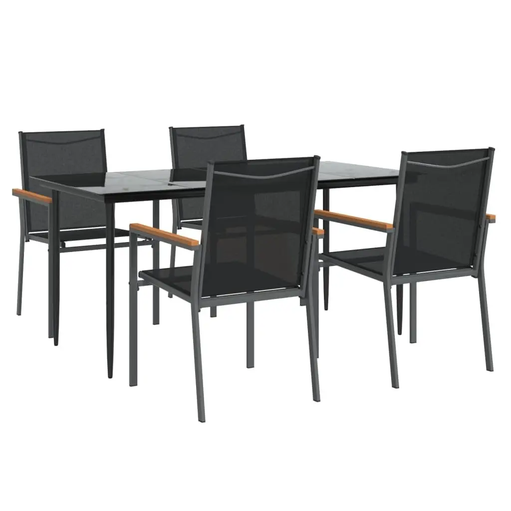 Garden Dining Set Outdoor Table Chairs 5 Piece Black Textilene Steel Frame