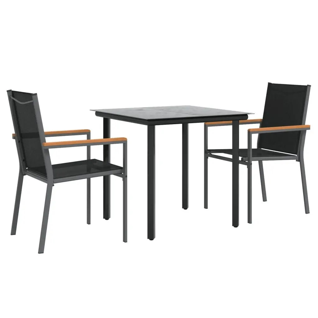Outdoor Furniture Set Dining Table and Chairs 3 Piece Black Textilene Steel