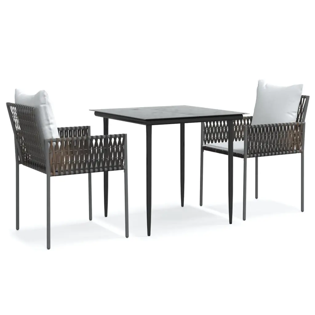 Garden Dining Set 3 Piece Outdoor Furniture PE Rattan Steel Frame Brown