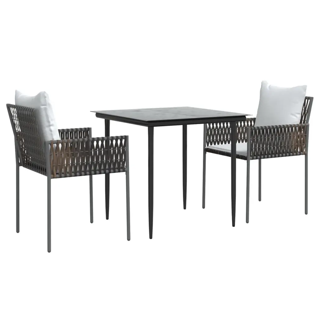 Garden Dining Set 3 Piece Outdoor Furniture PE Rattan Steel Frame Brown