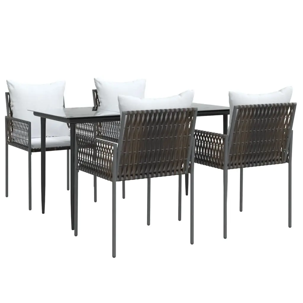 5 Piece Garden Dining Set Outdoor Use Brown Poly Rattan Steel Frame Tempered Glass Table and Chairs