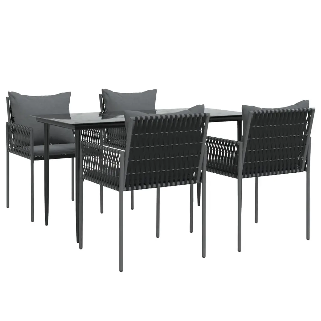 Outdoor Furniture Dining Set 5 Piece Black Rattan Steel Table Chairs