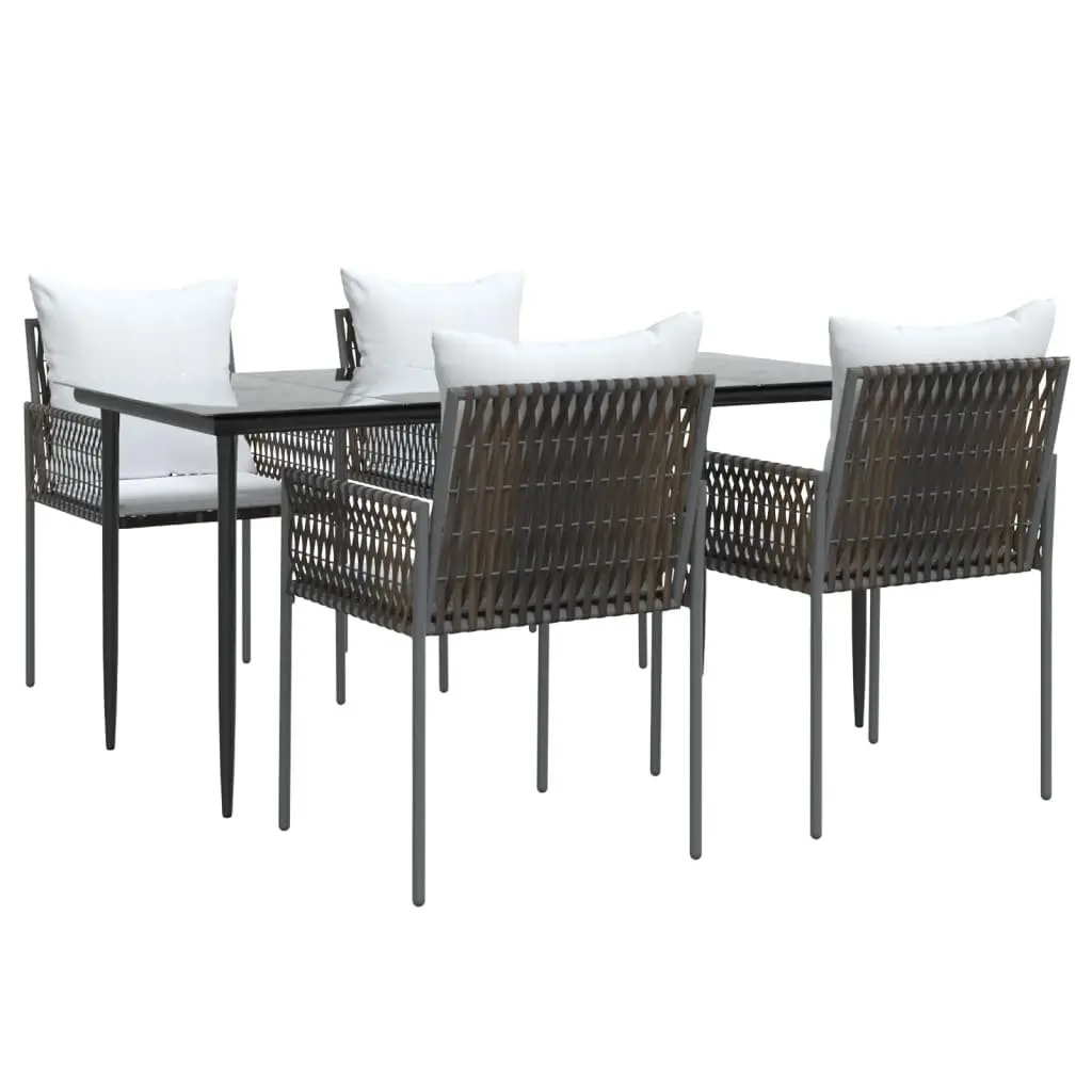 Outdoor Dining Set 5 Piece Garden Furniture Tempered Glass Table PE Rattan Steel Frame Brown
