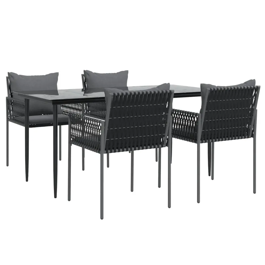 5 Piece Outdoor Dining Set Black Poly Rattan Steel Frame Chairs