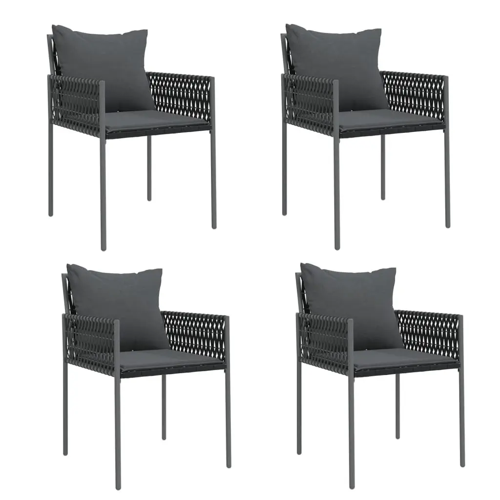 5 Piece Outdoor Dining Set Black Poly Rattan Steel Frame Chairs