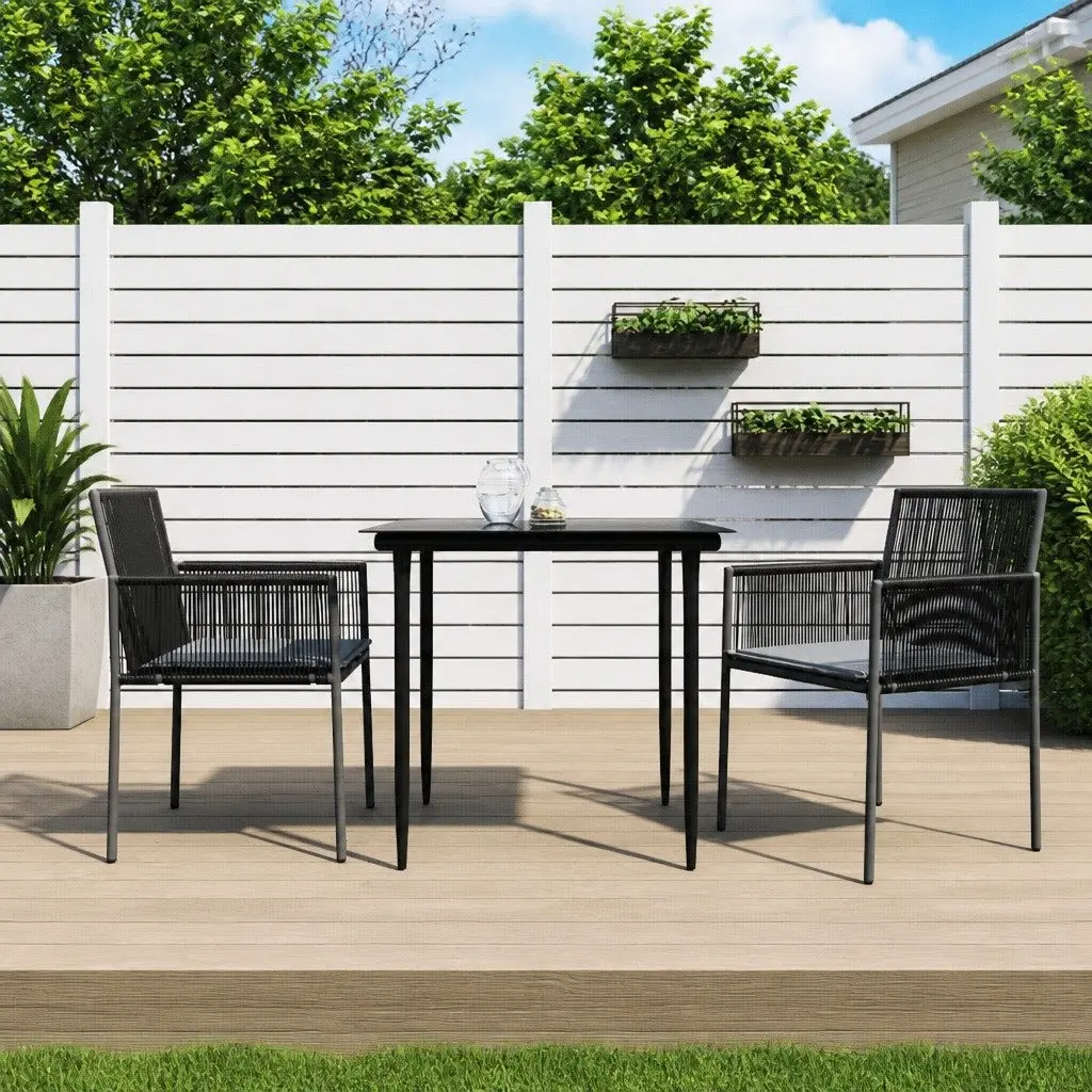 Garden Dining Set 3 Piece Outdoor Furniture Black PE Rattan Steel Frame