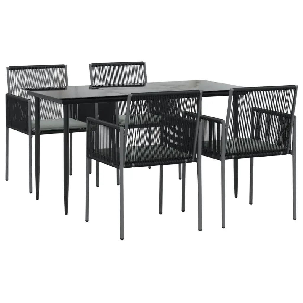 Outdoor Furniture Dining Set 5 Piece Black Steel Frame Poly Rattan Cushions