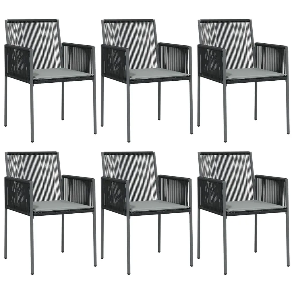 7 Piece Garden Dining Set Outdoor Furniture Dining Table with Tempered Glass Top and Black PE Rattan Steel Frame Chairs